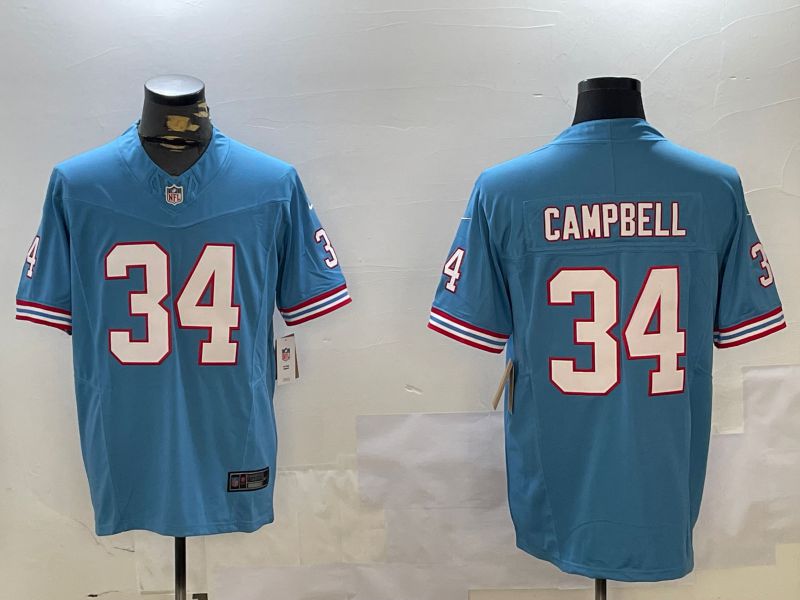 Men Tennessee Titans #34 Campbell Light Blue Throwback Three generation 2024 Nike Limited NFL Jersey style 1